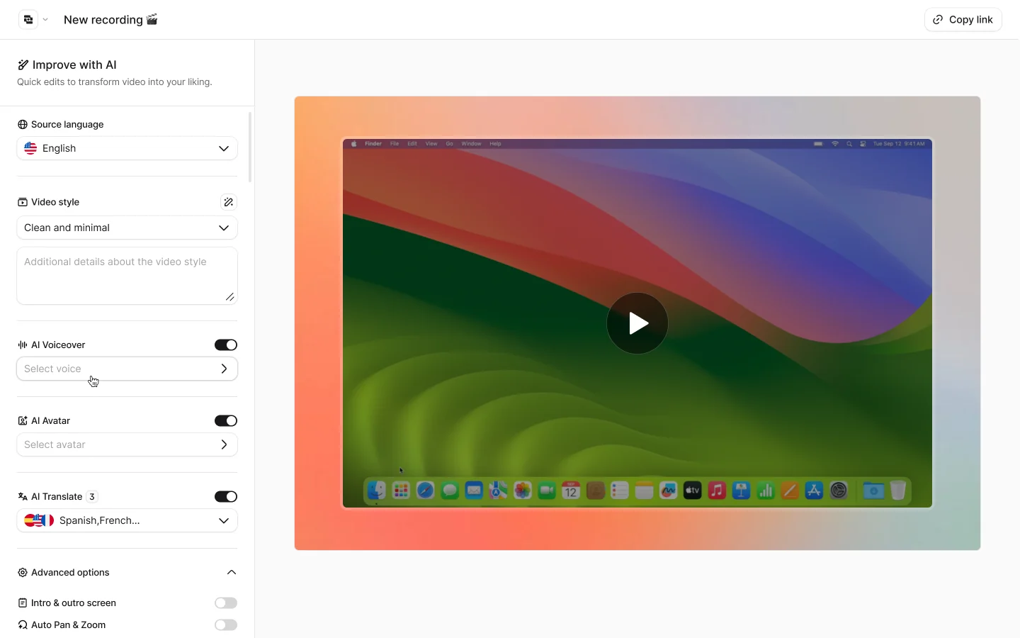 Molto voiceover selection screen beside a video preview